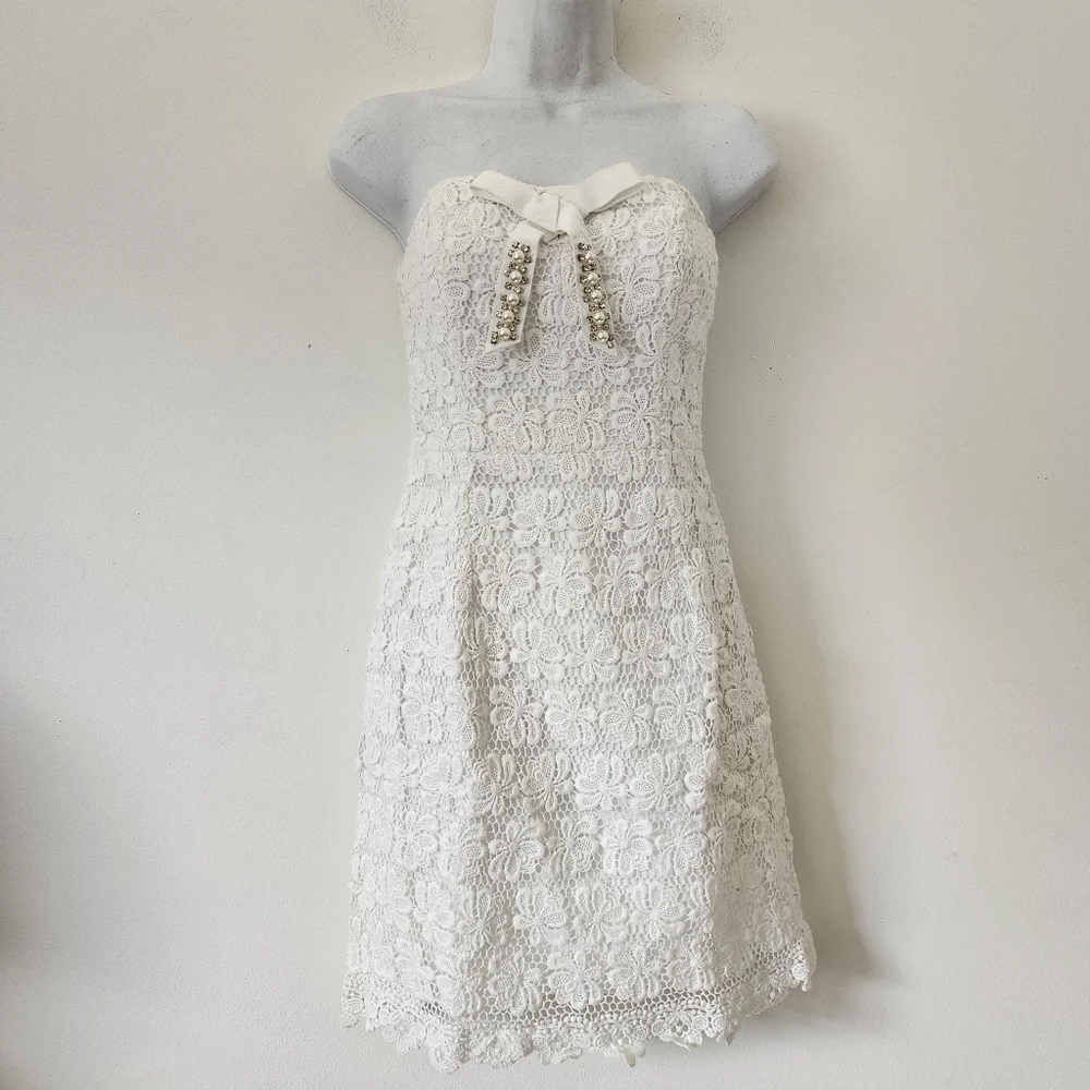 Lilly Pulitzer Larter Dress Lace Strapless Dress Weeding white Size 0 - Picture 3 of 15